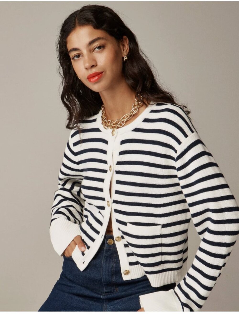 J Crew: New relaxed Emilie sweater lady jacket in stripe NWT